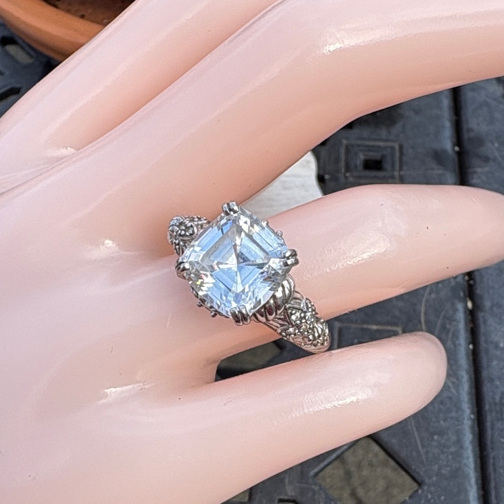 Judith Ripka Asscher Step Cut Diamonique Sterling Silver Ring Size 10 Solitaire